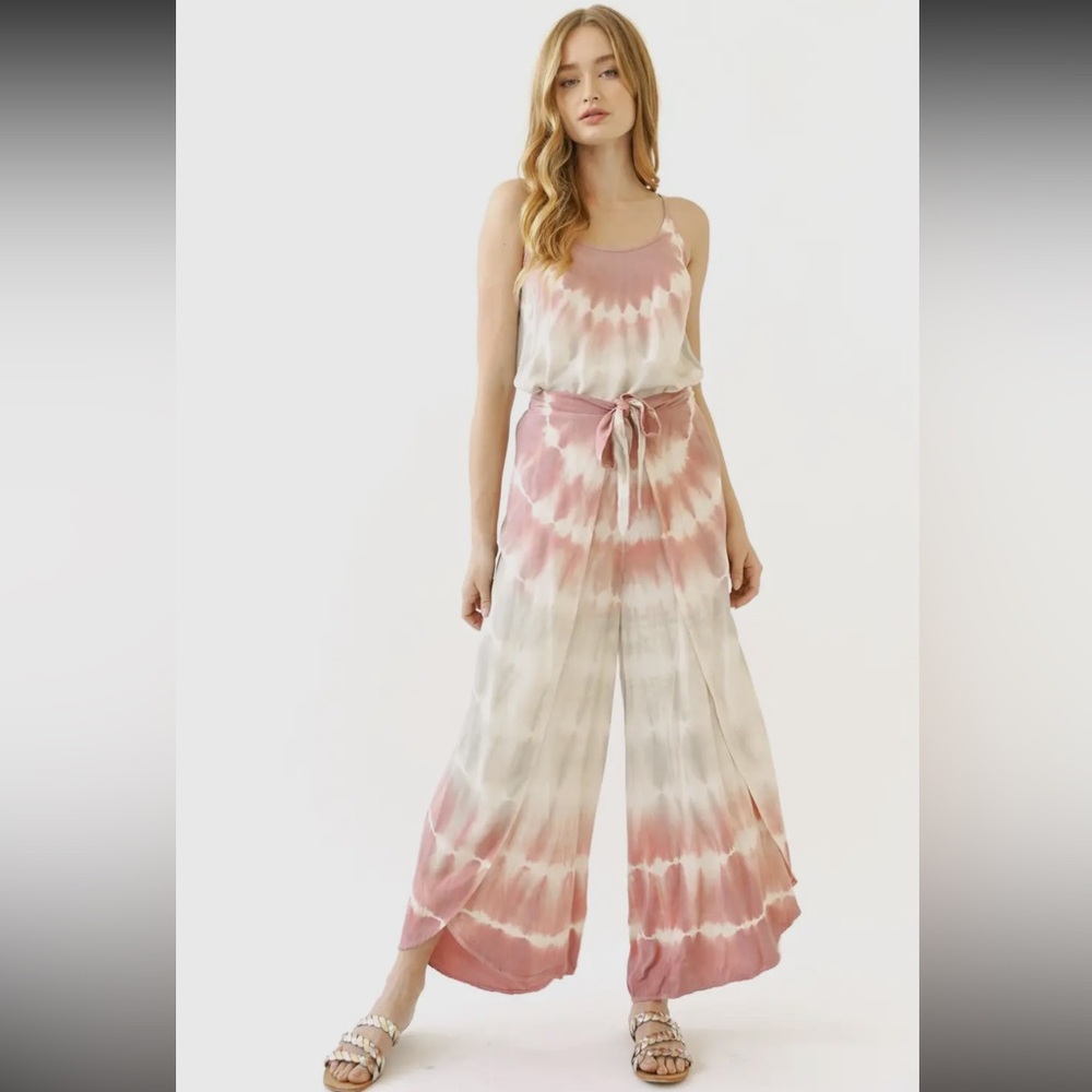 176. NEW Item Tie Dye Cami & Wrap Pants Set Mauve Pink & Stone NEW - Picture 2 of 11